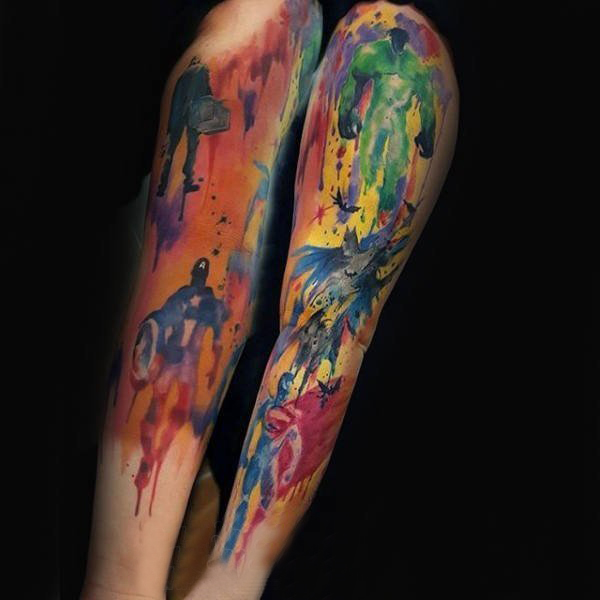 美国队长纹身图案 多款简单线条纹身彩色美国队长纹身图案