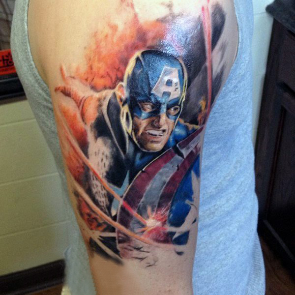 美国队长纹身图案 多款简单线条纹身彩色美国队长纹身图案