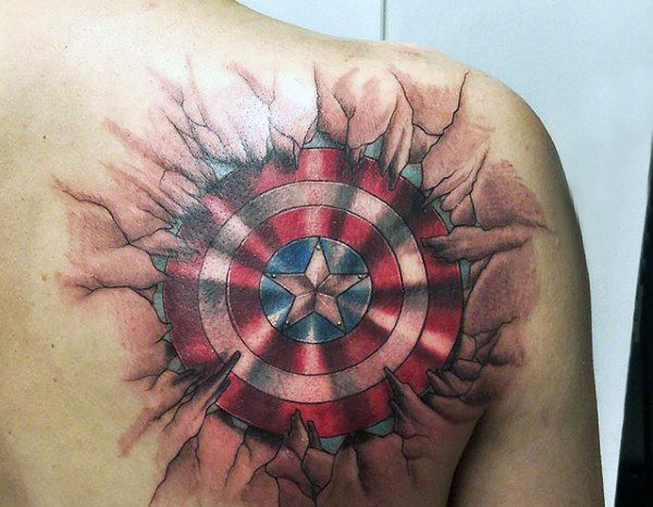 美国队长纹身图案 多款简单线条纹身彩色美国队长纹身图案