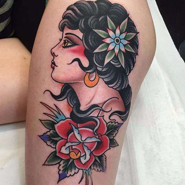 女生人物纹身图案 多款简单线条纹身素描人物纹身图案