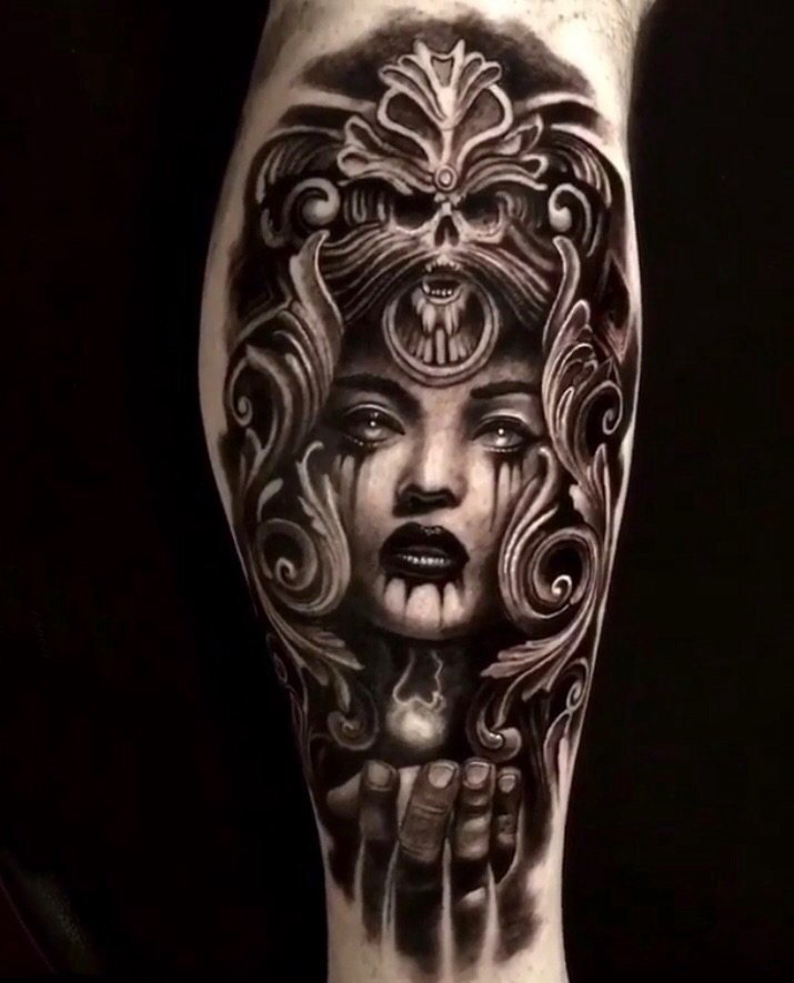 人物纹身图片 男生小腿上女生人物纹身图案