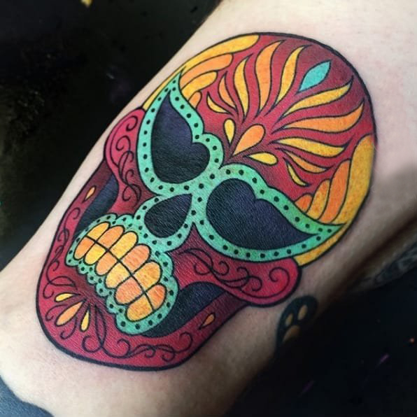 骷髅头纹身 多款彩绘纹身花朵骷髅头纹身图案