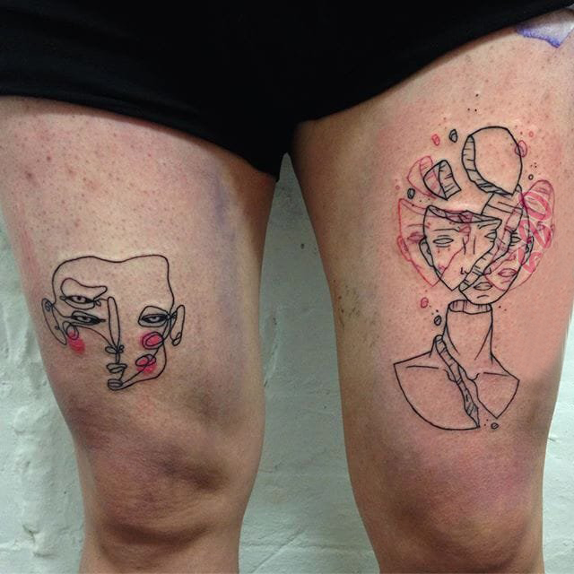 极简线条纹身 多款极简线条纹身素描欧美抽象纹身图案