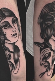 人物肖像纹身 男生手臂上人物肖像纹身黑灰图片
