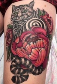 小清新猫咪纹身 女生大腿上小清新猫咪纹身动物图片