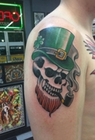 纹身骷髅头 男生手臂上彩绘纹身骷髅头图案