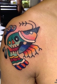 肩部school骷髅虾子卡通彩色纹身图案