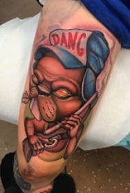 小狗纹身图片 男生大腿上小狗纹身图片