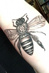 小动物纹身 女生手臂上黑色的蜜蜂纹身图片