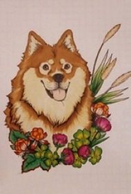 小狗纹身手稿 彩绘纹身小狗纹身手稿