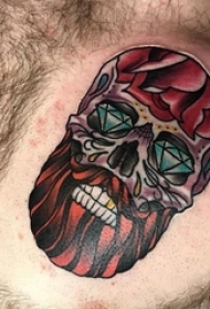 纹身骷髅头 男生胸部彩绘纹身骷髅纹身图片