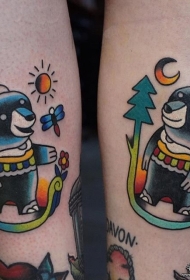 小臂old school熊卡通纹身图案