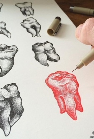 欧美点刺牙齿纹身图案手稿