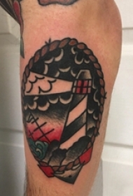 纹身灯塔 男生小腿上小灯塔纹身图案