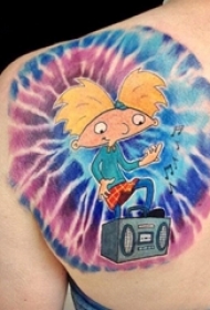 后肩纹身 女生后肩上彩色的卡通人物纹身图片