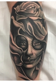 女生人物纹身图案 男生小腿上人物肖像纹身素描图片