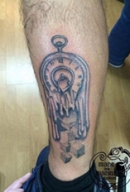 欧美怀表纹身 男生小腿上欧美怀表纹身图案