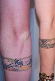 臂环纹身女 女生手臂上彩色的风景臂环纹身图片