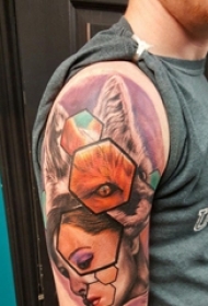 女生人物纹身图案 男生手臂上狼纹身女生人物纹身图案