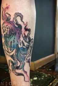 章鱼纹身简单 男生小腿上章鱼纹身图案缩略频道推荐图