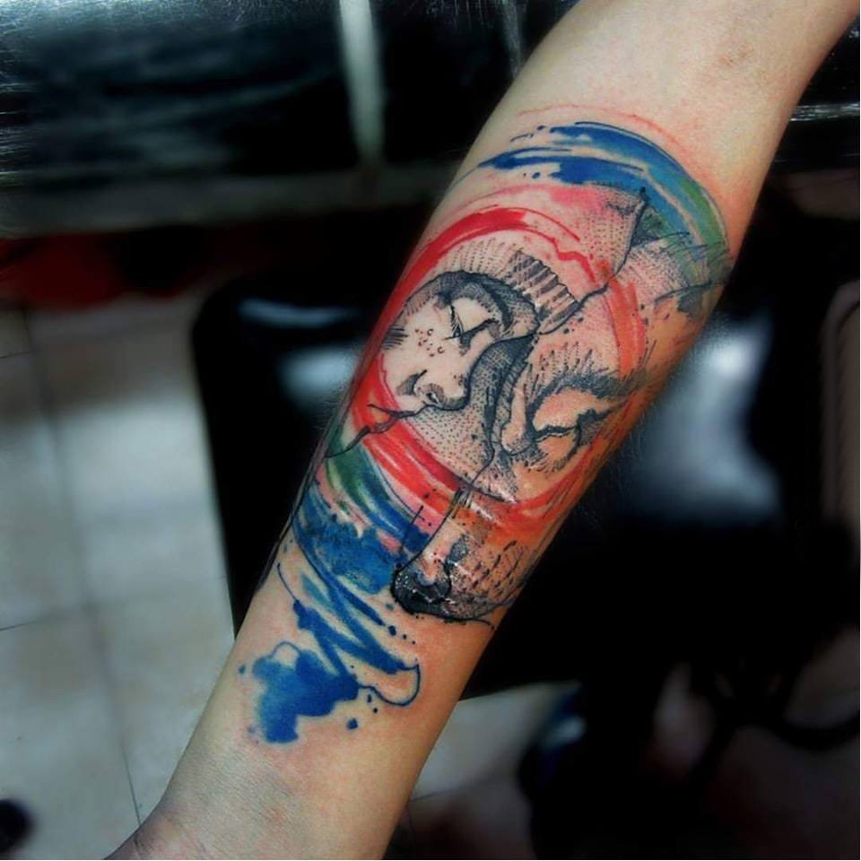 彩色泼墨纹身 多款小清新文艺纹身素描彩色泼墨纹身图案