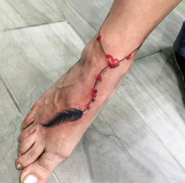 脚链纹身图 多款小清新文艺纹身彩色脚链纹身图案