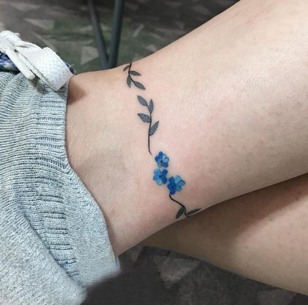 脚链纹身图 多款小清新文艺纹身彩色脚链纹身图案