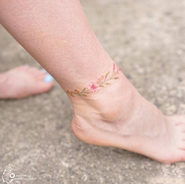 脚链纹身图 多款小清新文艺纹身彩色脚链纹身图案