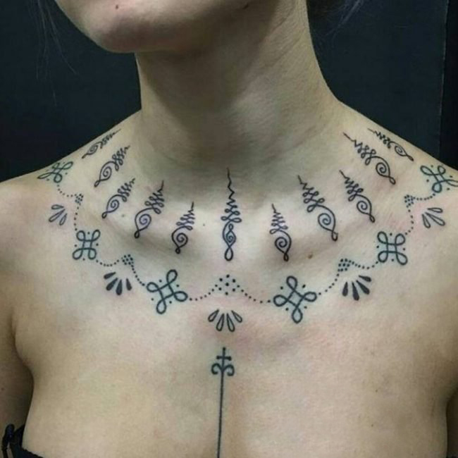 欧美锁骨纹身图 多款简单线条纹身素描欧美锁骨纹身图案