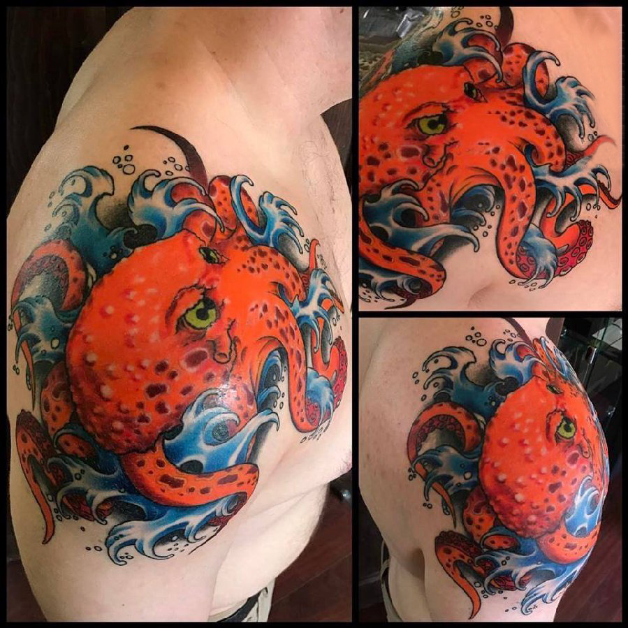 章鱼纹身图案 男生肩部章鱼纹身图案