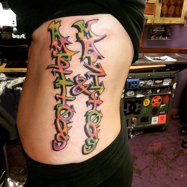 欧美涂鸦纹身 炫酷十足的彩绘英文涂鸦纹身图案