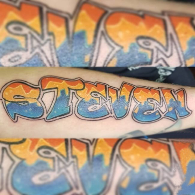 欧美涂鸦纹身 炫酷十足的彩绘英文涂鸦纹身图案