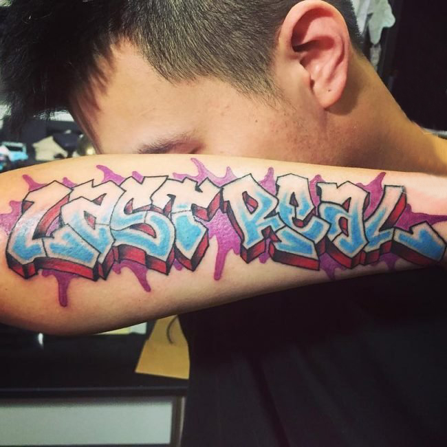 欧美涂鸦纹身 炫酷十足的彩绘英文涂鸦纹身图案