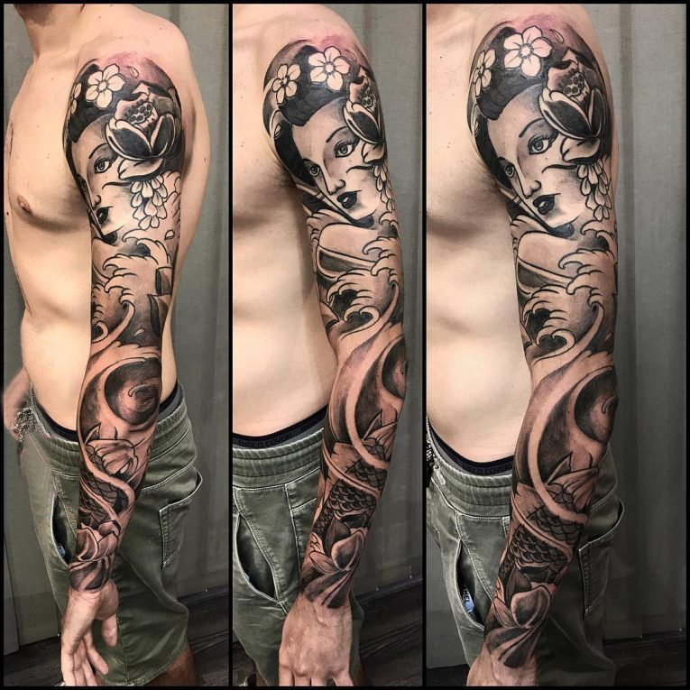 纹身女艺妓 多款简单线条纹身素描日本艺妓纹身图案