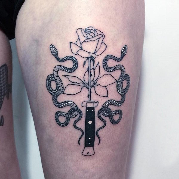 纹身蛇魔 多款简单线条纹身黑色蛇纹身图案