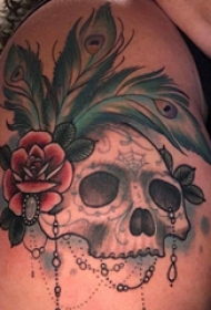 纹身骷髅头 女生大腿上骷髅纹身图片