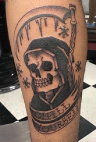 纹身骷髅头 男生小腿上骷髅头纹身图片