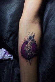 手臂纹身素材 女生手臂上圆形和狐狸纹身图片