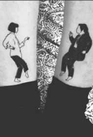 素描纹身 女生小腿上简单线条纹身图片