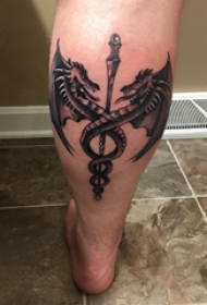 飞龙纹身图 男生小腿上飞龙纹身图案