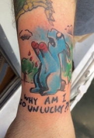 手臂纹身素材 男生手臂上英文和兔子纹身图片