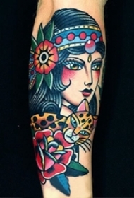 女性人物纹身图案 多款简单线条纹身彩色女生人物纹身图案