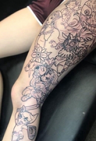 简单线条纹身 女生腿部简单线条纹身图片