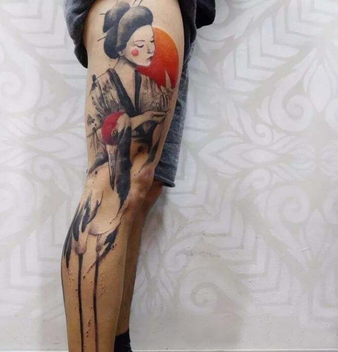 多款精美的传统仙鹤白鹤纹身图案