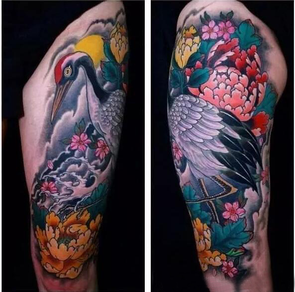 多款精美的传统仙鹤白鹤纹身图案