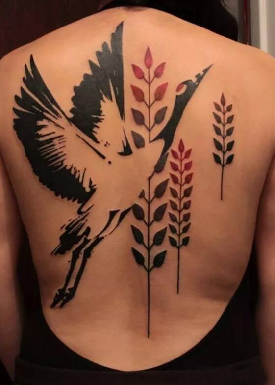 多款精美的传统仙鹤白鹤纹身图案