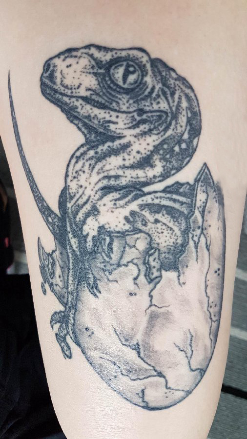 德国恐龙纹身 女生大腿上德国恐龙纹身图片