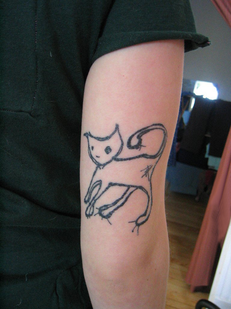 小清新猫咪纹身 多款简单线条纹身素描小清新猫咪纹身图案
