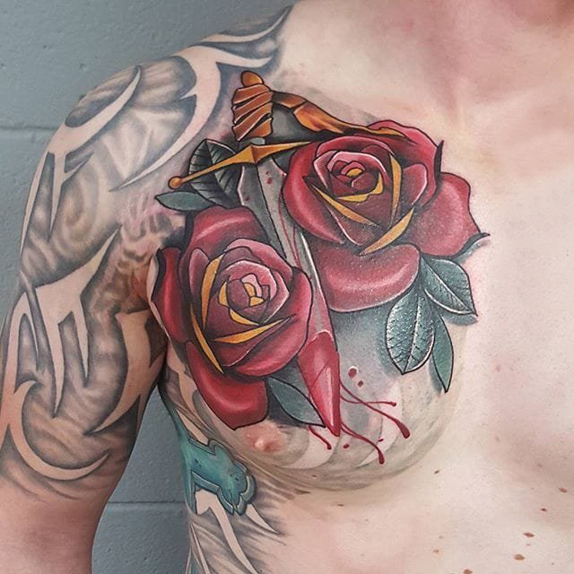 彩绘纹身 多款素描纹身彩色简单线条纹身图案