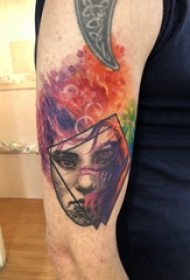 人物肖像纹身 男生手臂上几何和人物纹身图片